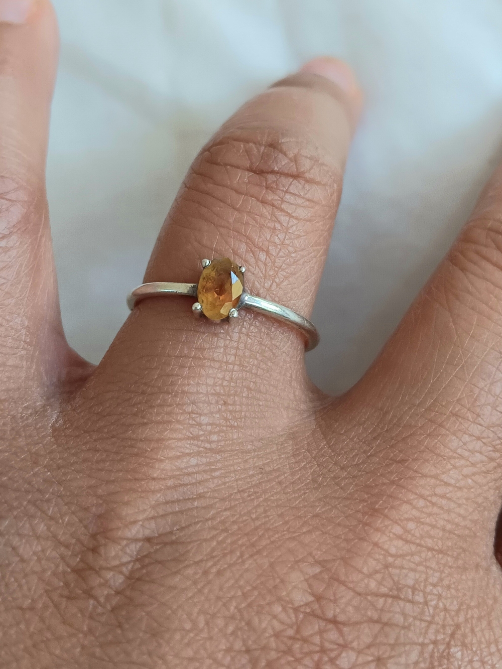 Sterling Silver Oval Citrine Ring Size 6 in Golden Yellow